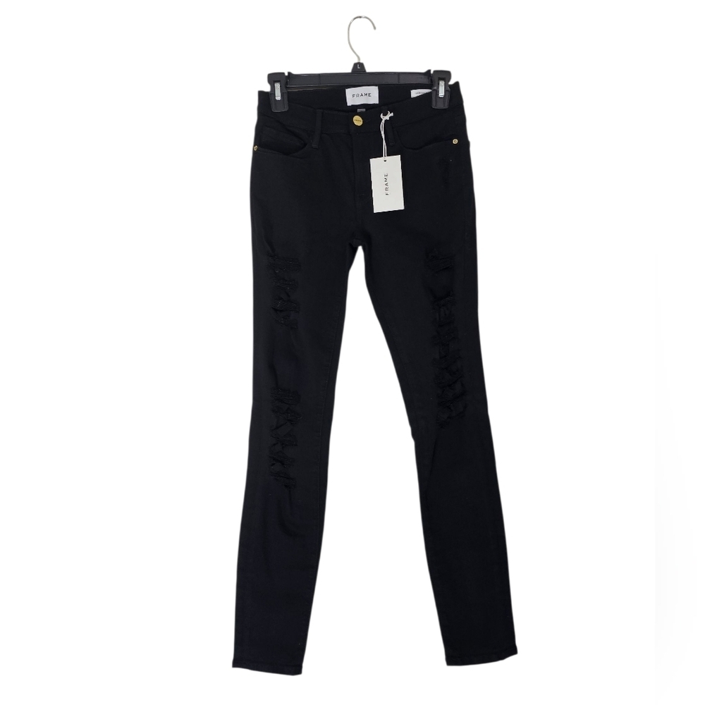 Frame Denim Mid Rise Skinny Fit Black Distressed Jeans‎ 25 NWT